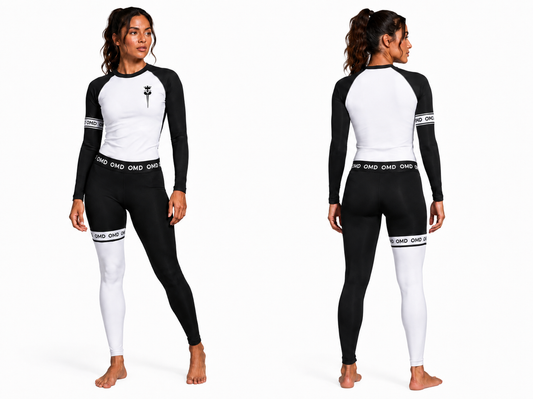 OpenMatDay Women's White & Black Rash Guard + Spats Kit