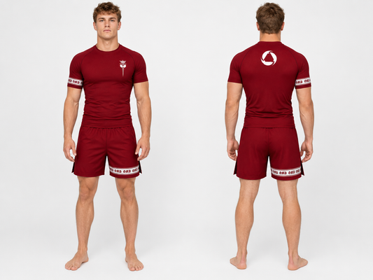 OpenMatDay Men's Red Rash Guard + Shorts Kit