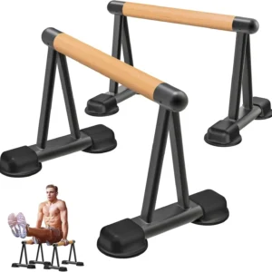 Wooden Handle Push Up Bar, 12" High Parallettes Bars with Wooden Handles, Stable and Comfortable Calisthenics Equipment